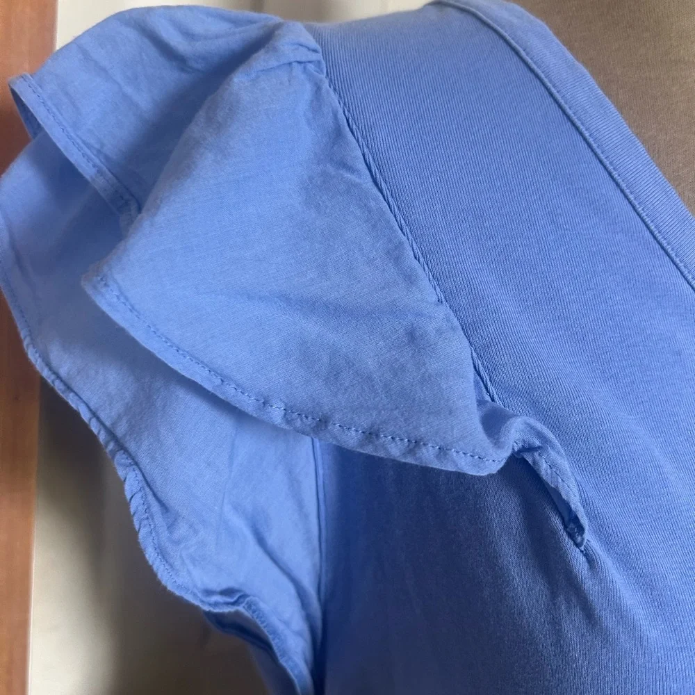 Blue Ruffle Sleeve V-Neck Top Ralph Lauren - Picture 2 of 6